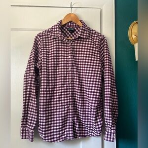 Lands' End Men's Purple and White Gingham Button-Up Shirt
